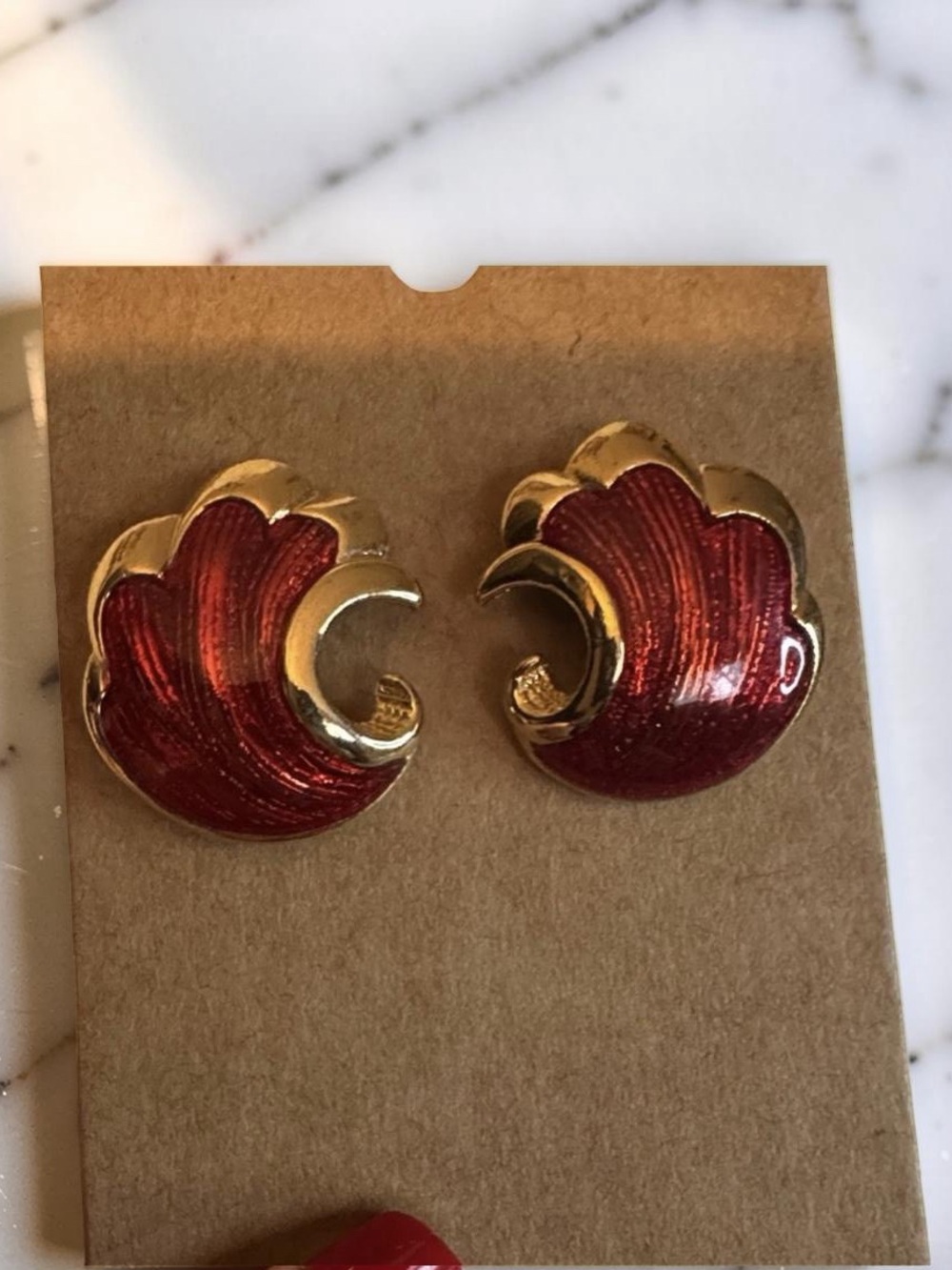 Vintage Avon Red Enamel Wave Earrings - Picture 3 of 4